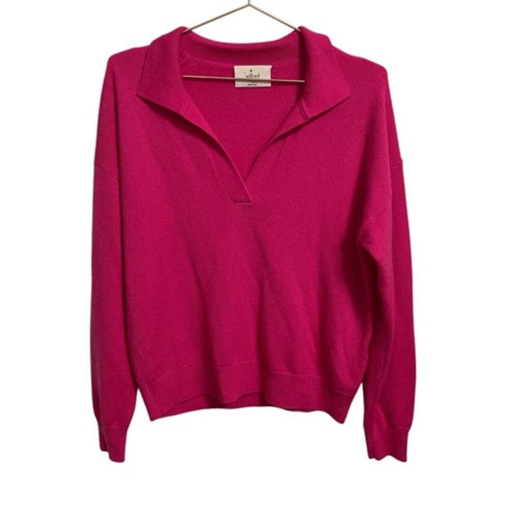 Wilfred Aritzia Pink 100% Merino Wool Johnny Collar Polo Sweater Small FA22